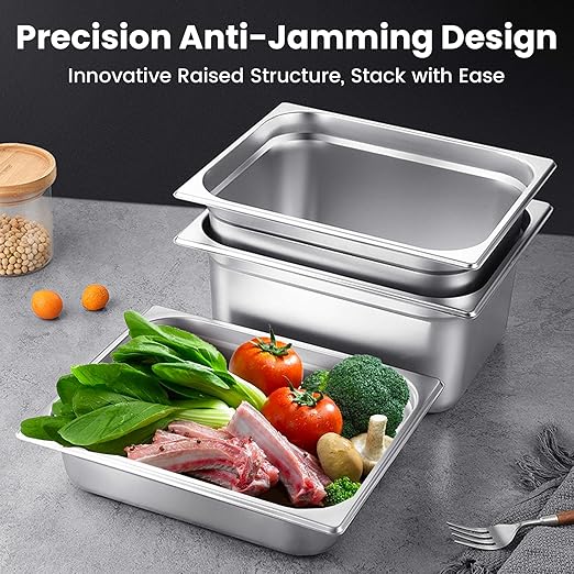 Aplancee 1/6 Hotel Pans 2.5 Inch Deep Stainless Steel Food Pan - Anti-Jam 6 Pack Steam Table Pan Set for Catering, Buffet Use, Kitchen Prep