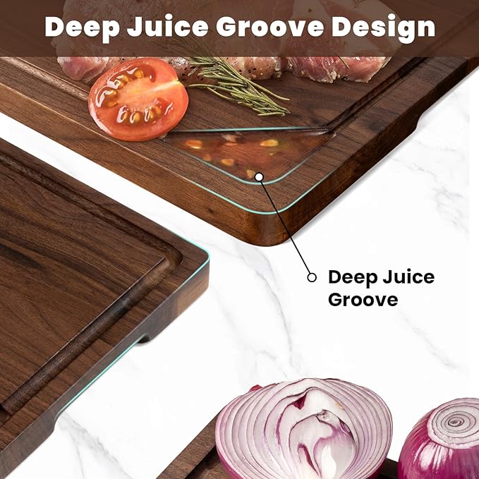Heimlove Walnut Wood Cutting Board for Kitchen, 17"x11" Reversible Wooden Chopping Board with Deep Juice Grooves and Handles, Natural Walnut Wood Cutting Board for Chopping, Cheese, Vegetables