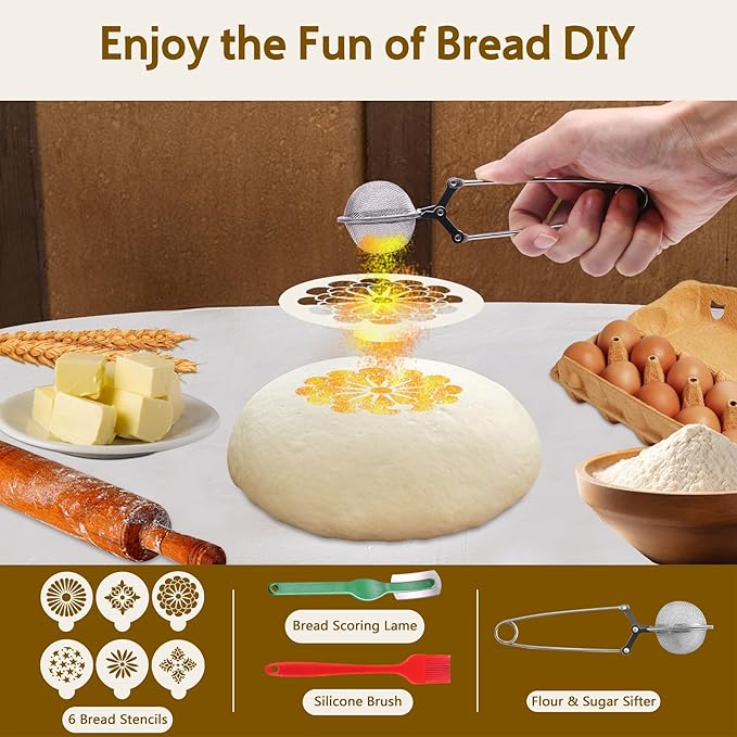 Aliggbent Silicone Banneton Bread Proofing Baskets, 10'' Oval & 9'' Round Foldable Sourdough Bread Baking Supplies 18Pcs Sourdough Starter Kit Easy-to-Clean Proofing Baskets for Sourdough Bread Baking