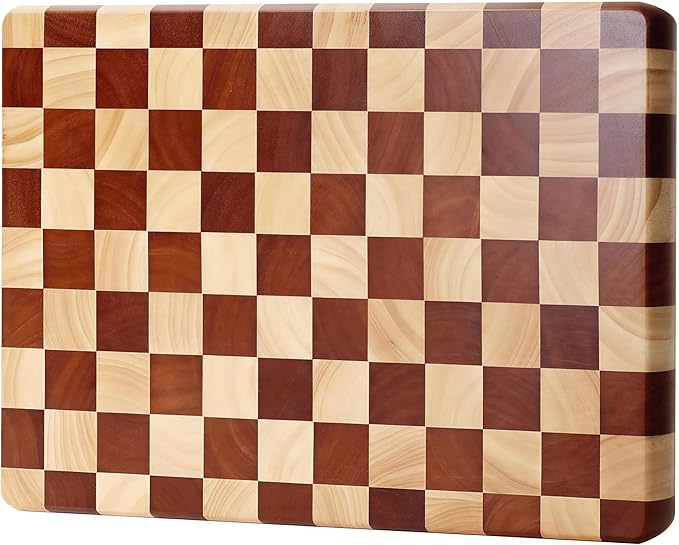 Checkered Cutting Board for Kitchen, 16"L x 11"W x 1"Th – Wooden Chopping, Cheese & Charcuterie Board in Acacia Wood, Butcher Block Serving Tray for Meat, Fruit, Bread & Vegetables