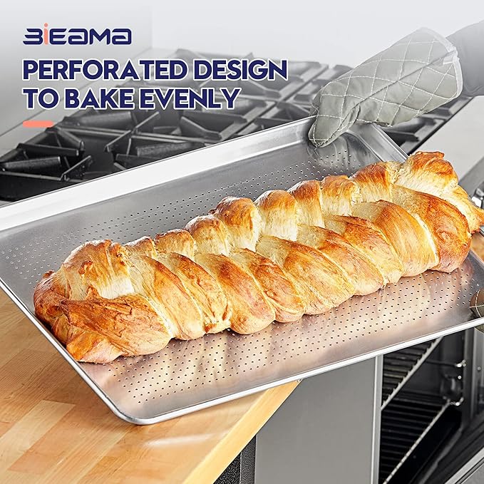 12 Pack Full Size 26" x 18" Aluminum Baking Sheet Pan Perforated, Commercial Bakery Equipment Cookie Sheets, NSF Approved Baking Tray