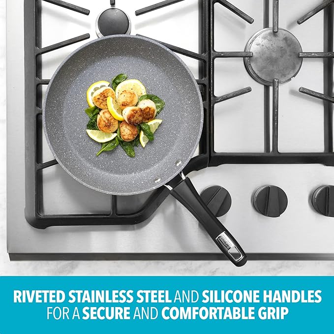 Bialetti Impact 10-Piece Textured Aluminum Cookware Set with Pots, Pans, and Dutch Oven, Nonstick Pots and Pans Set for Kitchen, Gray