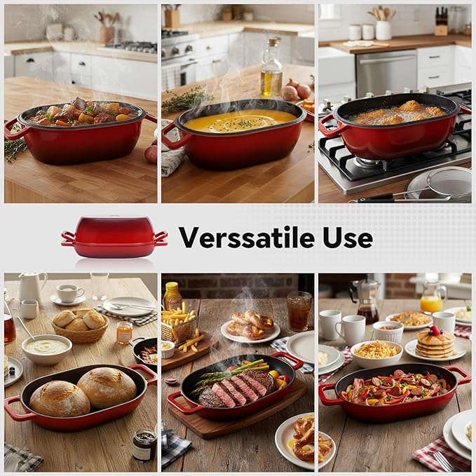 Enameled Cast Iron Oval Dutch Oven for Bread Baking，12"x8" Bread Pot with Lid，Ideal for Sourdough, Artisan Loaves & Family Meals，5 Qt