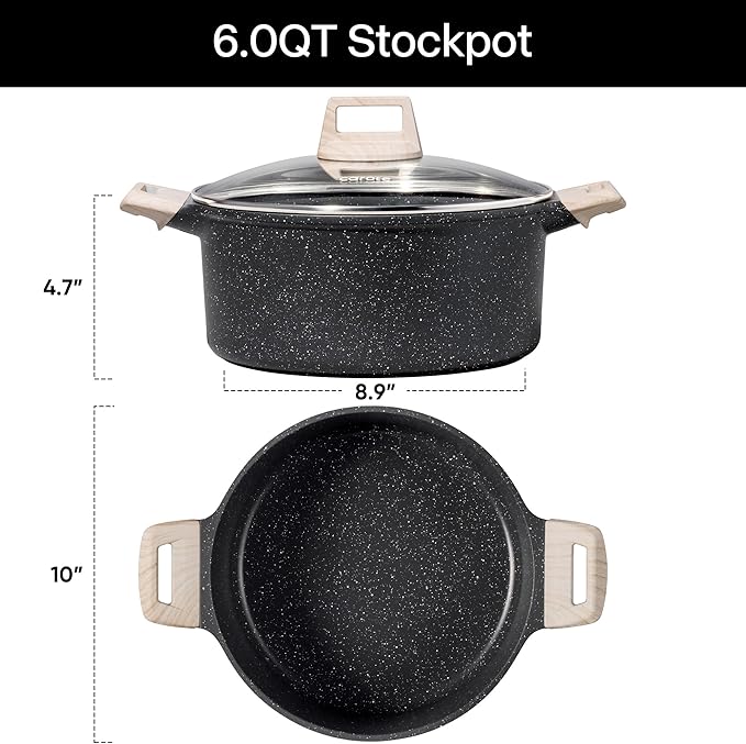 CAROTE Nonstick Stock Pot with Lid Soup Pot, 6 Quart Casserole with Lid, Easy to Clean Non Stick Cooking Pot,Pasta Pot