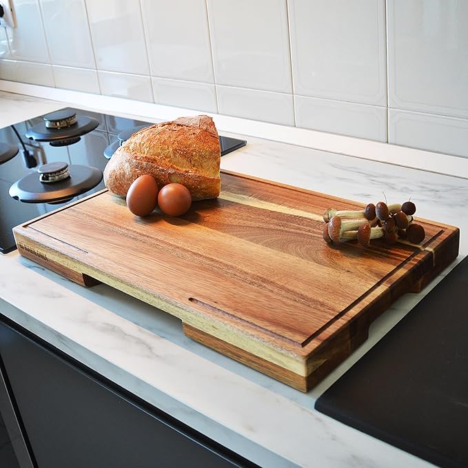 XXL Acacia Wood Cutting Board for Kitchen, 24 x 15 Inch (ExtraThick 1.6") Wooden Chopping Board for Meat, Cheese, Charcuterie Boards with Handles. Premium Quality Butcher Block (Oil & Plate Included)