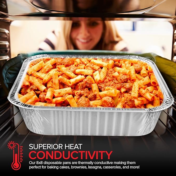 Stock Your Home 8x8 Foil Pans with Lids (20 Pack) 8 Inch Square Aluminum Pans with Covers -Disposable Food Containers Great for Baking Cake, Cooking, Heating, Storing, Prepping Food