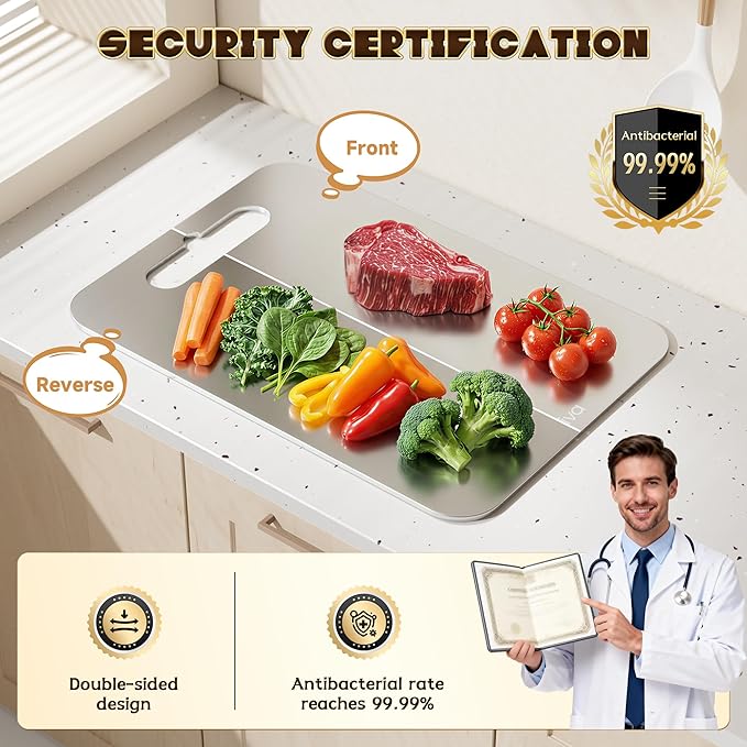 Saliva Titanium Cutting Boards for Kitchen, Cutting Board Double Sided Food Grade, Dishwasher Safe, No Blunt Knife, Chopping Boards with Handle for Meat, Fruit & Vegetable (12x9in)