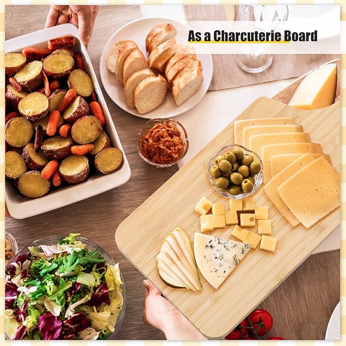 Patelai 4 Pack Thicken Bamboo Cutting Board Bulk Acacia Wood Chopping Unfinished Crafts Serving Charcuterie Boards for DIY Wedding Housewarming Gift (Bamboo Wood)