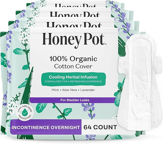 The Honey Pot Company - 64ct - Herbal Pads for Women - Organic Incontinence Overnight w/Wings - Infused w/Essential Oils for Cooling Effect - Postpartum Essentials - Feminine Care