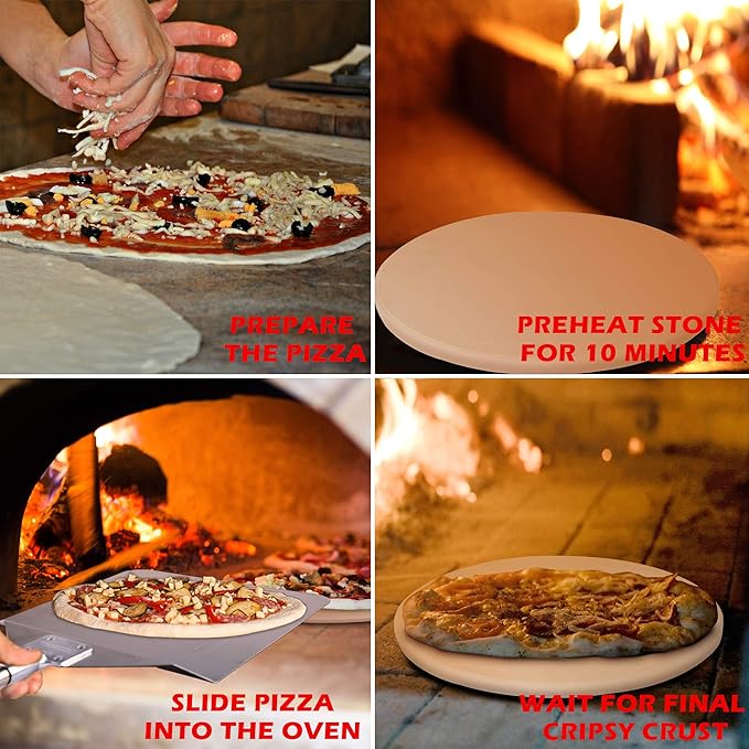 Royal Gourmet KSF1406 3-Piece Pizza Set for Grill, BBQ and Oven with 14-Inch Round Pizza Baking Stone, Peel/Shovel and Cutter, Baking Tools, Multi