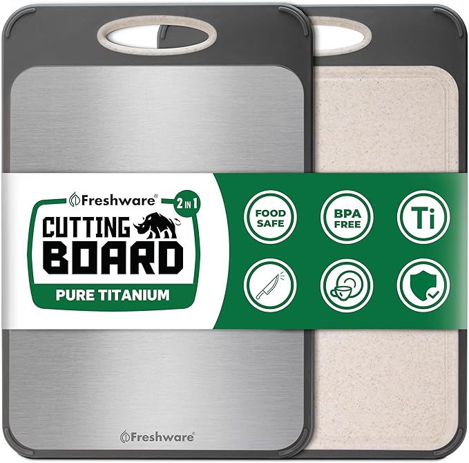 Freshware Titanium Cutting Board for Kitchen, Double Sided and Non Slip Cutting Boards, Pure Titanium/PP, Chopping Board with Juice Grooves, Dishwasher Safe, Large 15.75" by 10.6"