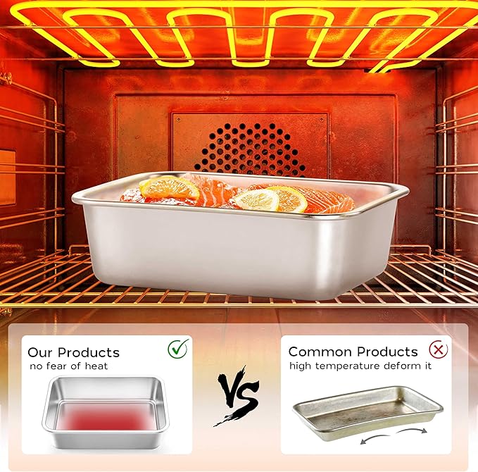 Onader Lasagna Pan 12¾ x 10 Inch, Deep Stainless Steel Cake Pan, Rectangular Baking Dish