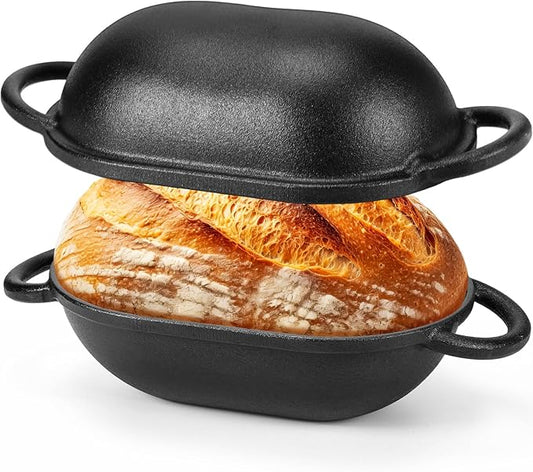 Maxdot 4qt Dutch Oven with Lid Enameled Cast Iron Sourdough Bread Pan for Baking Non Stick Single with Loop Handles for Family Homemade Breadbaking(Black)