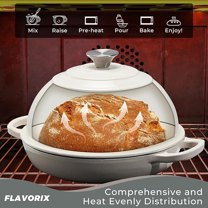 Enameled Cast Iron Bread Oven for Sourdough, Dutch Oven for Bread Baking with Lid, Dutch Oven Bread Pan, 6 Qt, Green