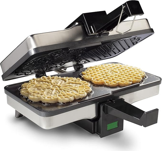 Pizzelle Maker- Non-Stick Electric Baker Press Makes Two 5-Inch Cookies at Once, Even Heating Plates- Must Have Party Baking Supplies- Italian Easter Dessert Treat Making w Recipe Guide- Gift for Her