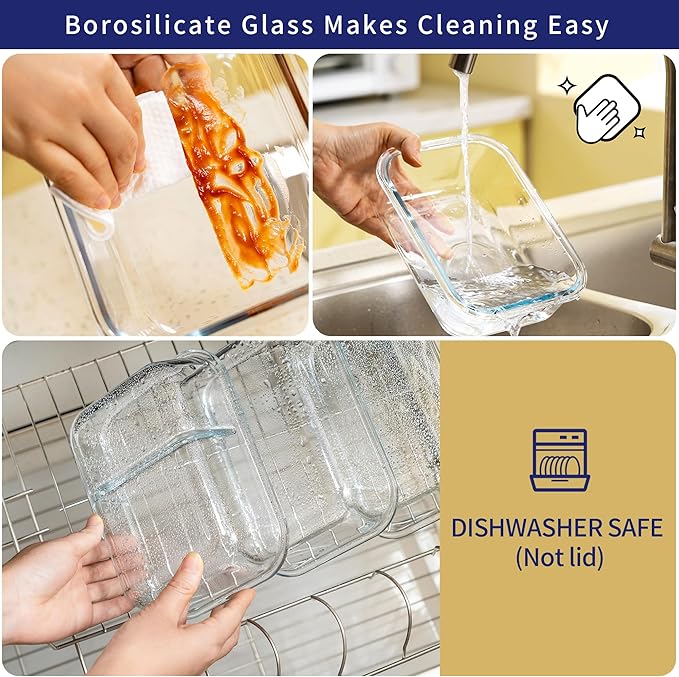 MFY 5-Pack 36 OZ Glass Storage Containers with Lids, Glass Meal Prep Containers Set, Airtight Lunch Containers with Lids, Microwave, Oven, Freezer and Dishwasher Safe, White