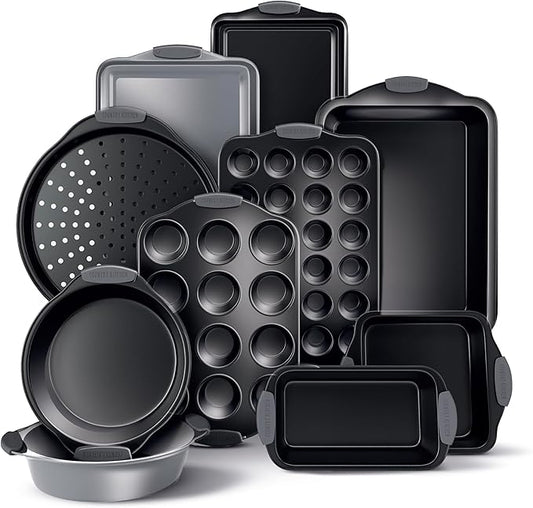 Country Kitchen Nonstick Stackable Bakeware Set - Heavy Duty, Durable, Easy Release Baking Set, Grey, 10 Pcs