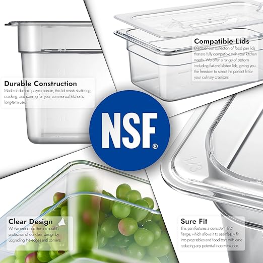 CURTA 6-Pack 1/3 Size 4" Deep NSF Polycarbonate Food Pans | Dishwasher & Freezer Safe Clear Container for Prep Tables, Buffet, Salad Bar, Commercial & Home Kitchen