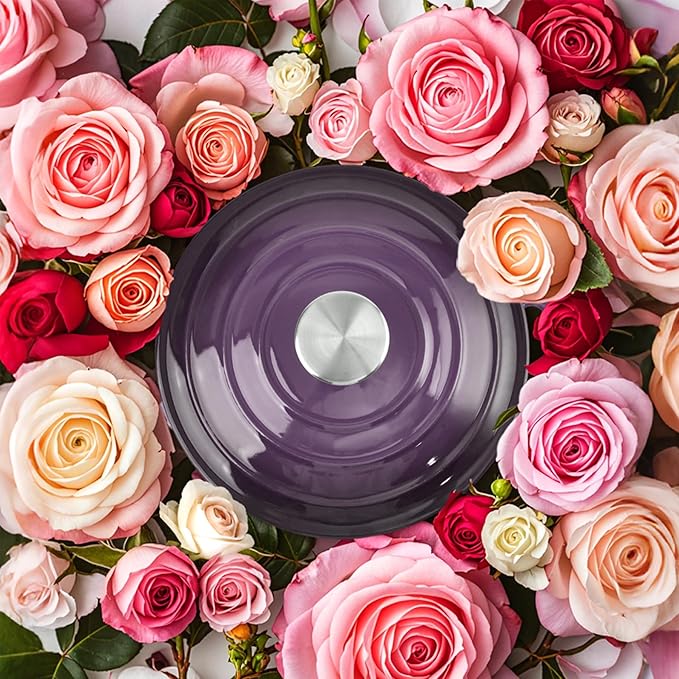3 Quart Dutch Oven Enameled Cast Iron with Lid - Big Dual Handles - Oven Safe up to 500°F - Classic Round Pot for Versatile Cooking Purple