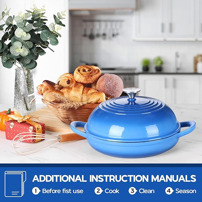 P&P CHEF Bread Dutch Oven for Sourdough, 5.5 Quart Enameled Cast Iron Dutch Oven Pot with Lid for Homemade Bread Baking, Easy to Clean & Even Heat, Blue