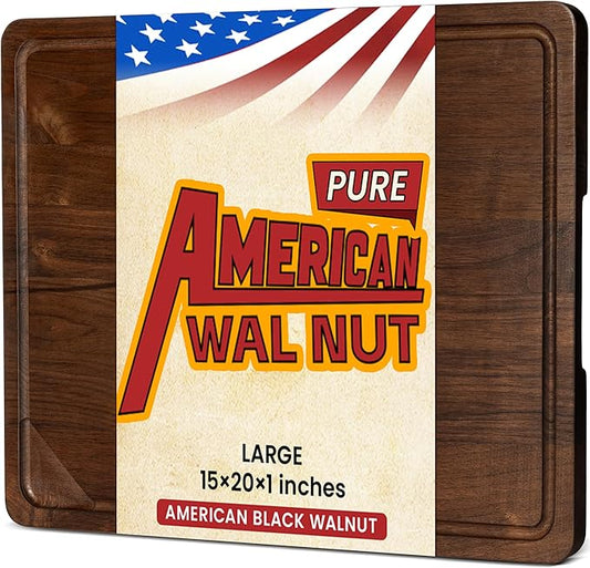 Heimlove Walnut Wood Cutting Board for Kitchen, 20"x15" Reversible Wooden Chopping Board with Deep Juice Grooves and Handles, Natural Walnut Wood Cutting Board for Chopping, Cheese, Vegetables