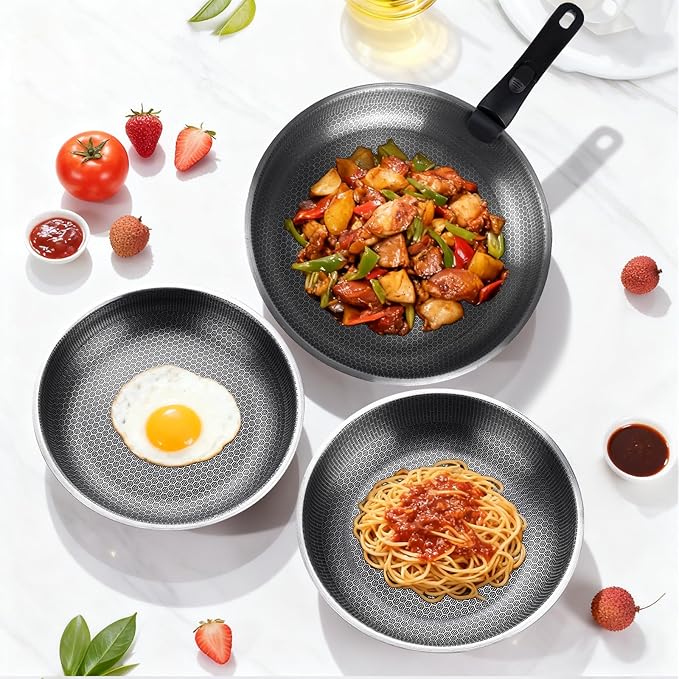 3-Piece Stainless Steel Pan Set with Detachable Handle, Oven Safe Cooking Pan, Multiple Sizes Skillets (10,11,12.5 inch), Induction & Cooktop Compatible Frying Pan