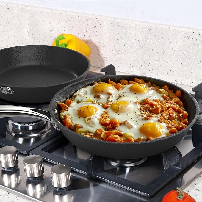 imarku 3 Pcs Non Stick Frying Pans Set - 8&10&12 inch with Cool Stainless Steel Handle, Disherwasher Safe, Oven Safe, Suitable for Professional Chefs Or Beginners