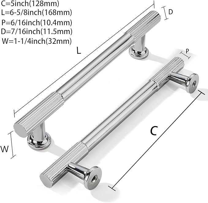 khtumeware 5 Inch Hole Center 10 Pack Polished Chrome Heavy Duty Solid Cabinet Pulls Kitchen Drawer Handles, for Dresser cabinets, cabinets, Door cabinets, Hardware
