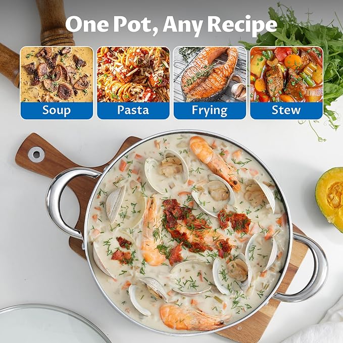 BEZIA Large 8 Quart Nonstick Stock Pot with Lid, Induction Cooking Pot Soup Pot, Non-toxic and Oven Safe, Perfect for Stews, Soups and All Stovetops, PFOA PFAS Free