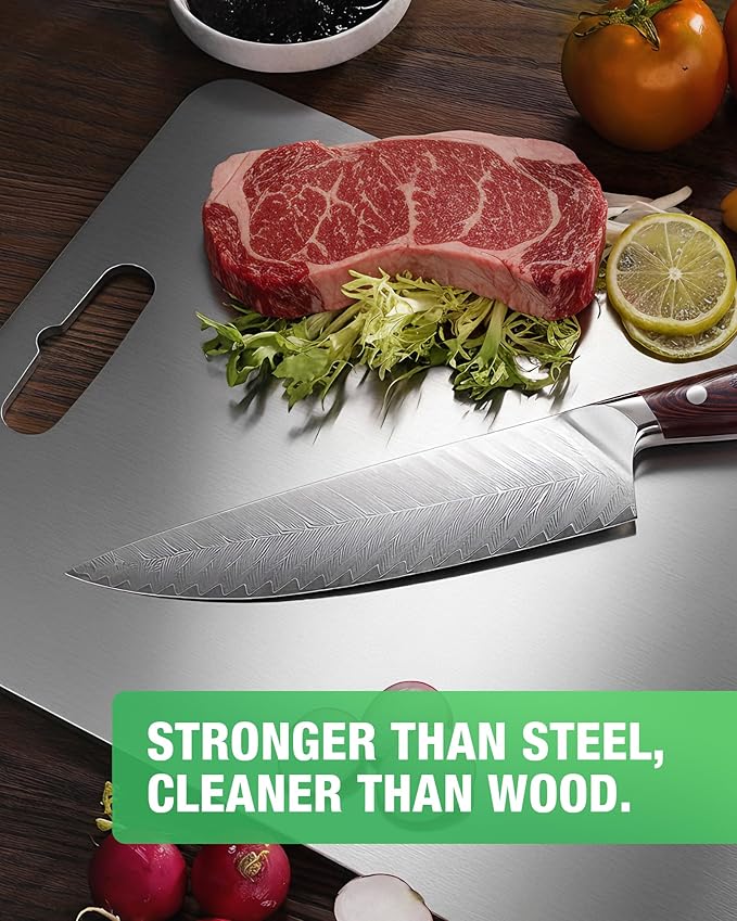 100% Pure Titanium Cutting Boards for Kitchen - Set of 3 Titanium Cutting Board Non Toxic | Double-Sided Metal Cutting Board for Meat, Vegetables and Fruits | Dishwasher Safe (S/M/L)