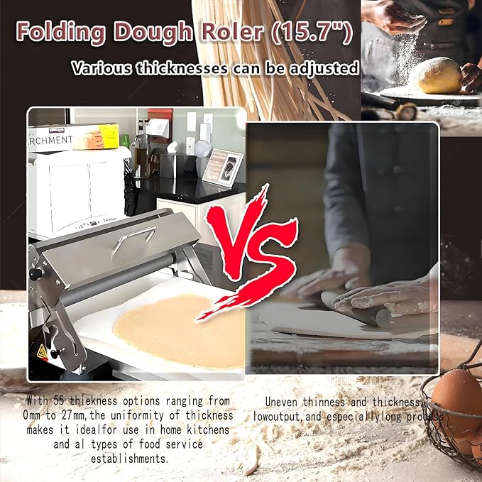 Commercial Dough Sheeter Machine, Reversible Puff Pastry Sheeter and Fondant Roller, Manual Dough Roller, Adjustable Thickness 0-25mm, Folding Dough Sheeter for Bakeries, Pastries,90 * 40cm