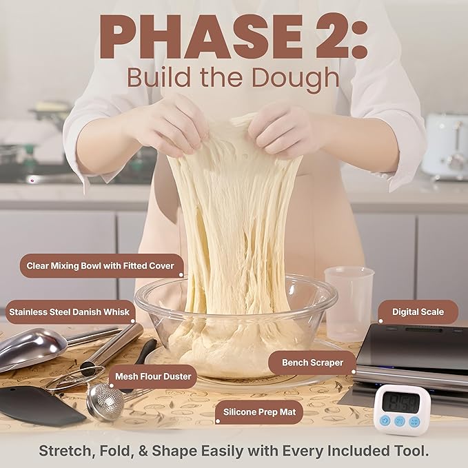 Super All-Inclusive 𝗣𝗥𝗘𝗠𝗜𝗨𝗠 Sourdough Starter Kit with Pot - Sourdough Bread Baking Supplies, Scale, Oval & Round Baking Slings, 4 proofing Baskets, Bowl, Timer, Beginner Guide Recipes