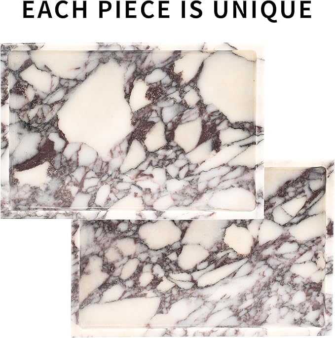 Large Decorative Marble Tray - Square Stone Vanity Perfume Plates for Bathroom Accessories Coffee Table Bar, Luxury Key Dresser Dish for Kitchen Countertop Entryway (11.8" x 7.9" x 0.8")