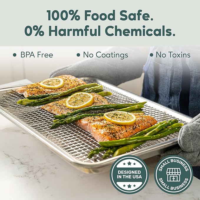 Ultra Cuisine Aluminum Baking Sheet with Stainless Steel Cooling Rack Set -Half Sheet Size Pan 13 x 18 inch, Durable Rimmed Sides, Easy Clean, Commercial Quality for Cooking and Roasting