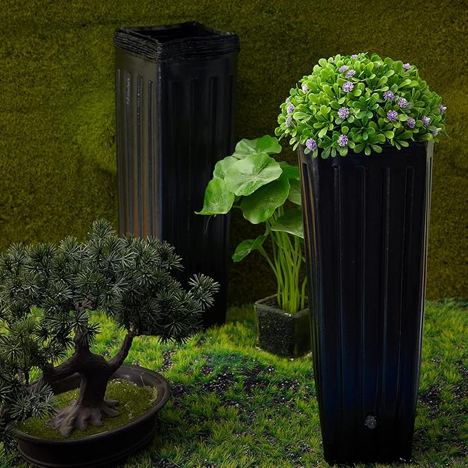 Nuenen 400 Pcs Tall Tree Pot Plastic Deep Plant Nursery Pots Black Seedling Treepots Flower Plant Container with Drainage Holes for Indoor Outdoor Gardening (11.8" H X 3.9" W)