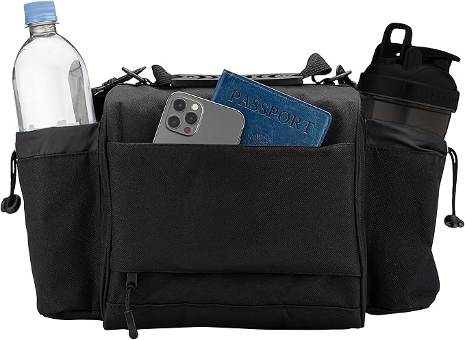 Hydra Cup Insulated Lunch Bag with Containers - Travel Meal Bag, Ice Packs, Shaker Bottle, Protein Funnels & Luggage Strap