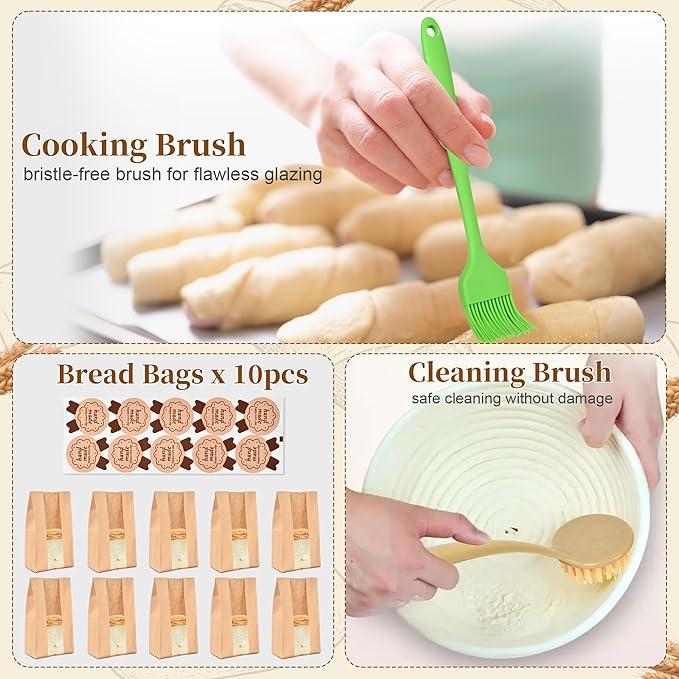 Banneton Bread Proofing Basket Set, 9" Round & 10" Oval Sourdough Bread Baking Supplies, Sourdough Starter Kit, Bread Making Tools Gift Set for Beginner Professional Bakers