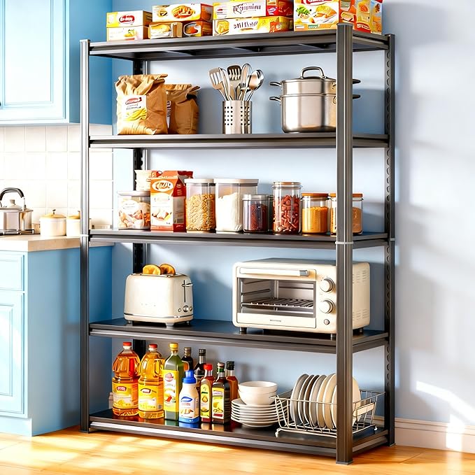 Kitchen Shelves Pantry Organizers and Storage, Adjustable Metal Shelving Unit, Kitchen Essentials Microwave Stand, Corner Shelf, Home Organization (39.4" W × 13.8" D × 71.2" H, 5)
