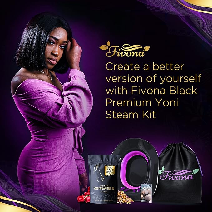 Fivona 3-in-1 Yoni Steam Kit Black - Foldable Over The Toilet Steamer Seat with Herbal Blend and Storage Bag - Effective Detox pH Balance Cleansing and Relaxation - at Home V-SPA