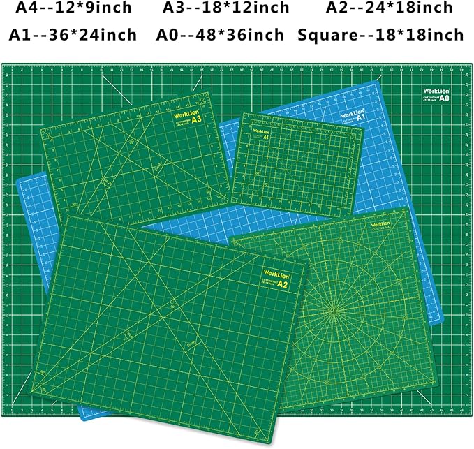 WORKLION Full 9" x 12" Art Self Healing PVC Cutting Mat, Double Sided, Gridded Rotary Cutting Board for Craft, Fabric, Quilting, Sewing, Scrapbooking Project (3 Pack)…