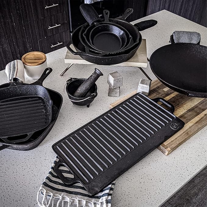 13.5 Inch Cast Iron Pizza Pan with Loop Handles Pre-Seasoned