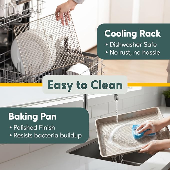 Ultra Cuisine Aluminum Baking Sheet with Stainless Steel Cooling Rack Set -Half Sheet Size Pan 13 x 18 inch, Durable Rimmed Sides, Easy Clean, Commercial Quality for Cooking and Roasting