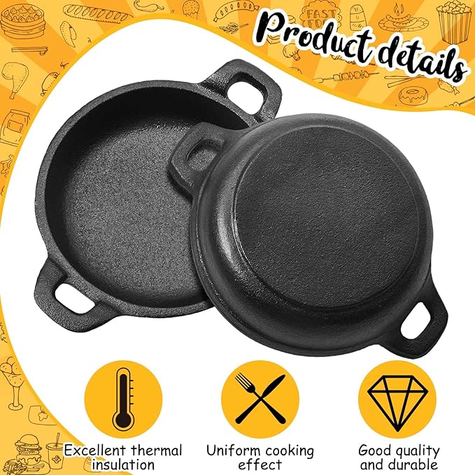 20 Pack Mini Cast Iron Skillets 5 x 5 x 1.3 Inch Cast Iron Pan Small Ramekin Set Black Casserole Dish Cookware Oven Safe Mini Skillets for Kitchen Indoor Outdoor Picnic