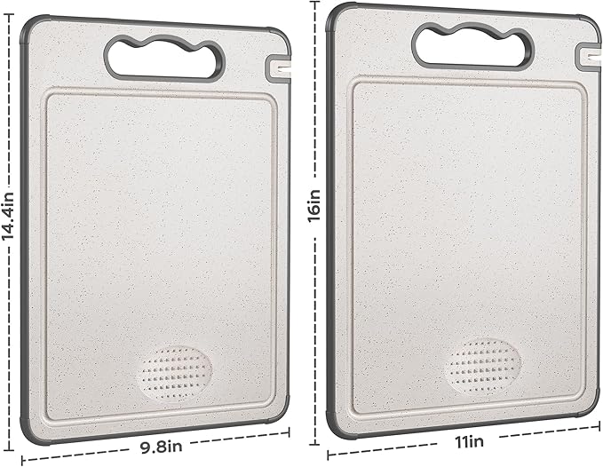 Double Sided 304 Stainless Steel & Wheat Straw Cutting Board, Non Toxic Chopping Board, Dishwasher Safe,16"*11"with 14.4"*9.8",2PCS