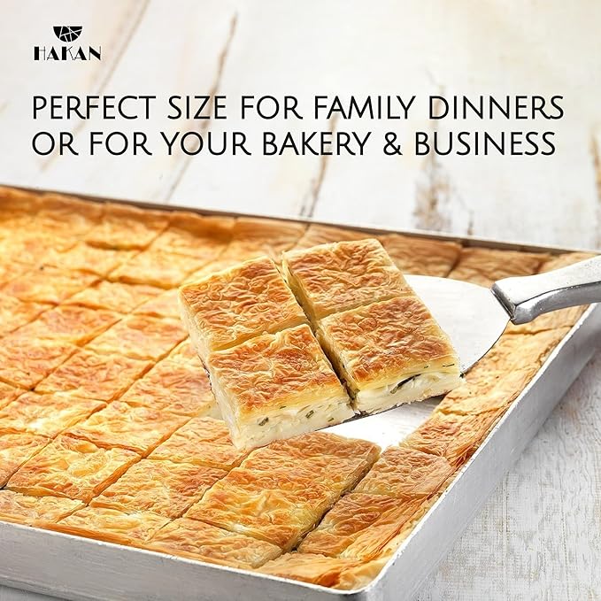 Hakan Aluminum Half Sheet Baking Pan 14x18-inch, 2.2lbs Weight, Thick Rust-Free Bakeware, Wrap Resistant Food Grade Aluminum Baking Tray, Cookie Sheet Oven Tray, Heavy-Duty Baklava Tray, Silver