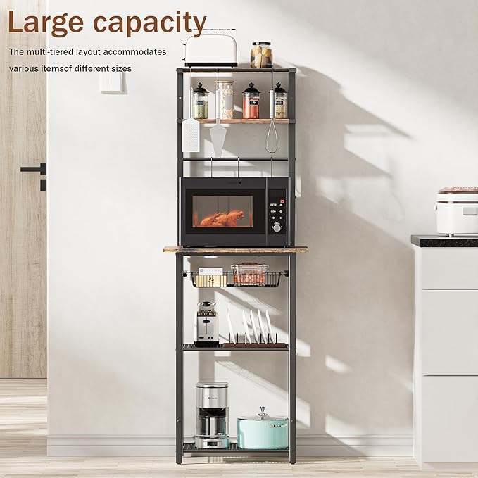 Kitchen Bakers Rack,Coffee Bar Stand Station 6-Tier,Microwave Stand with Storage,Microwave Oven Stand Station,Kitchen Storage Shelf Rack,Kitchen Appliance Organizer,Rustic Brown