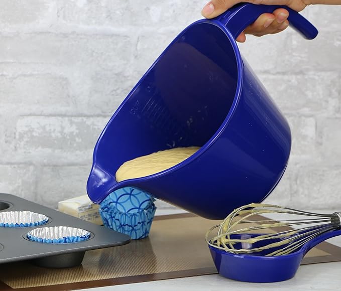 Reston Lloyd, Batter Bowl With Pour Spout, Non-Slip Base, Erogonomic Space Saving Detachable Handle, 2 QT Heavy Duty BPA-Free Microwave & Dishwasher Safe, Indigo
