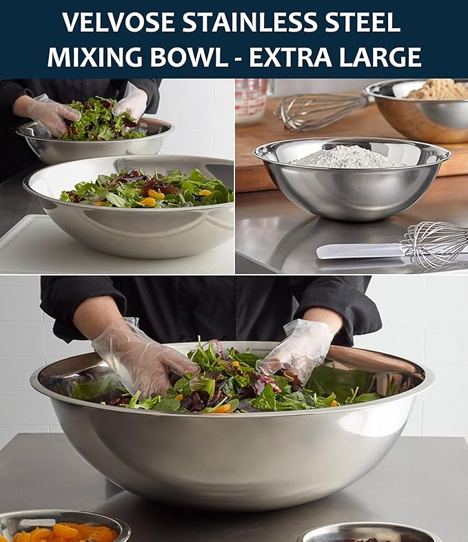 Stainless Steel Mixing Bowl Extra Large, 23-Quart, 20 inch (Diameter), 6.1 inch (Height) Mixing Bowl 20", Set of 5
