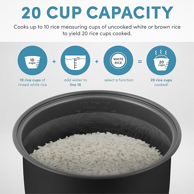 AROMA Professional Digital Rice Cooker, 10-Cup (Uncooked) / 20-Cup (Cooked), Multicooker, Slow Cooker, Steamer, Oatmeal Cooker, Egg Cooker, STS, 5 Qt, Black, ARC-5200SB