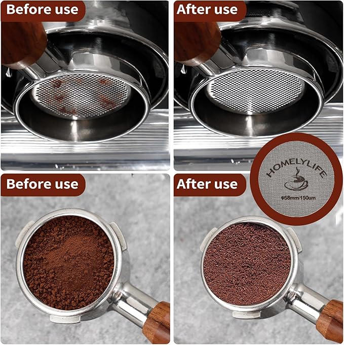 WDT Tools Espresso Puck Screen, 58mm Espresso Accessories Kit - 150μm Puck Screen Set, 0.25mm 316 Stainless Steel 8 Needles Coffee Distribution Stirrer, 58mm Portafilter Dosing Ring for Barista Black
